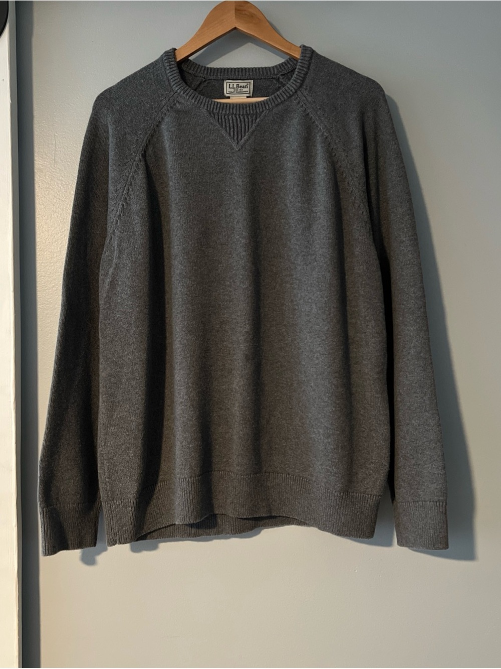 L. L. Bean Wicked Soft Cotton/Cashmere Gray Crewneck Pullover Sweater Men’s XL